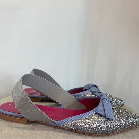 FERCA 81 Silver glitter blue bow Slingback flats Sz 39 - Picture 4 of 8